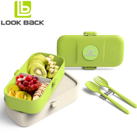 Boîte à lunch bento japonaise de 1 L, double couche, sans BPA, en paille de blé, compatible micro-ondes, avec couverts, étanche, type tiffin