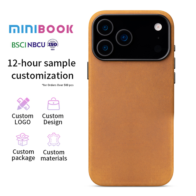 Minibook Genuine Leather Cowhide Back Cover Case for iPhone 17/Air/Pro/Pro Max Business with Magnetic Phone Case