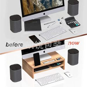 Wooden Monitor Stand Screen Elevator Office <b>Desktop</b> <b>Shelf</b> Organizer Rectangle Standing Type One Layer - Product Image 3