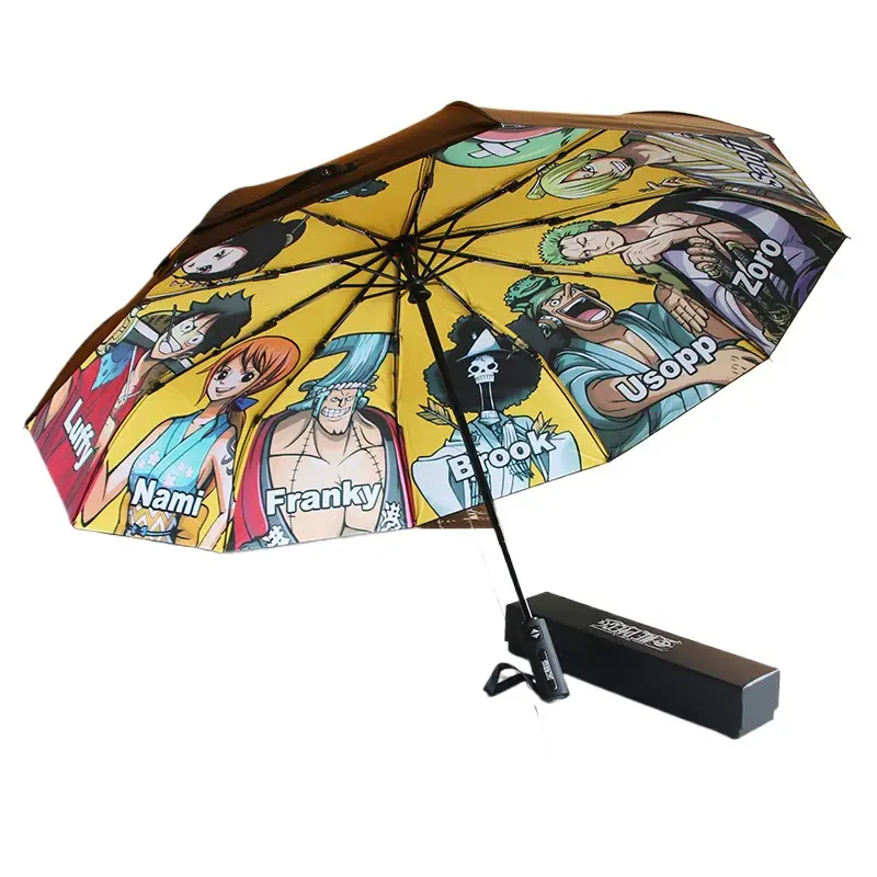 Otantik işbirliği tek parça şemsiye kutusu 10 kaburga kadınlar için tam otomatik siyah vinil güneşlik