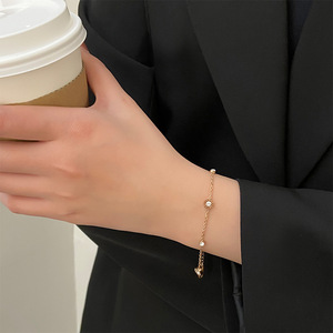 PVD 18K Gold Plated Roman Clock Charm <b>Bracelet</b> | Vintage Stainless Steel Women's Roman Numeral <b>Bracelet</b> with Cubic Zirconia - Product Image 5