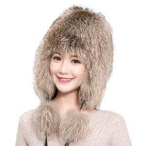 Venta al por mayor <span class=keywords><strong>de</strong></span> fábrica: Nuevo gorro <span class=keywords><strong>de</strong></span> piel <span class=keywords><strong>de</strong></span> zorro auténtica para mujer, estilo Lei Feng, cálido y acolchado, con orejeras grandes, ideal para esquí en el noreste. - Product Image 5