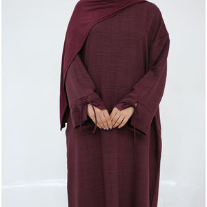 Loriya Ramadán EID Abaya Dubai islámico musulmán Kaftan Abayas Color sólido mujeres vestidos modestos Tie-Cuff Abaya informal de gran tamaño - Product Image 4
