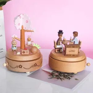 Benutzer definierte Spielzeug Spieluhren Holzhandwerk Karussell Ballerina Holz Großhandel Kreative Geschenke Tune Melody Merry Go Round Weihnachten