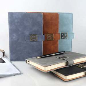 Ejecutivo de negocios de cuero PU de tapa blanda con cuadernos de bolsillo trasero para estudiantes Botón de metal estampado plateado - Product Image 3