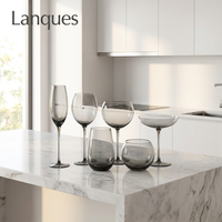 Ensemble de verres à boire en cristal soufflé à la main, sans plomb, couleur fumée, forme bulbe, de la marque Lanques, compatibles lave-vaisselle, pour flûtes à vin