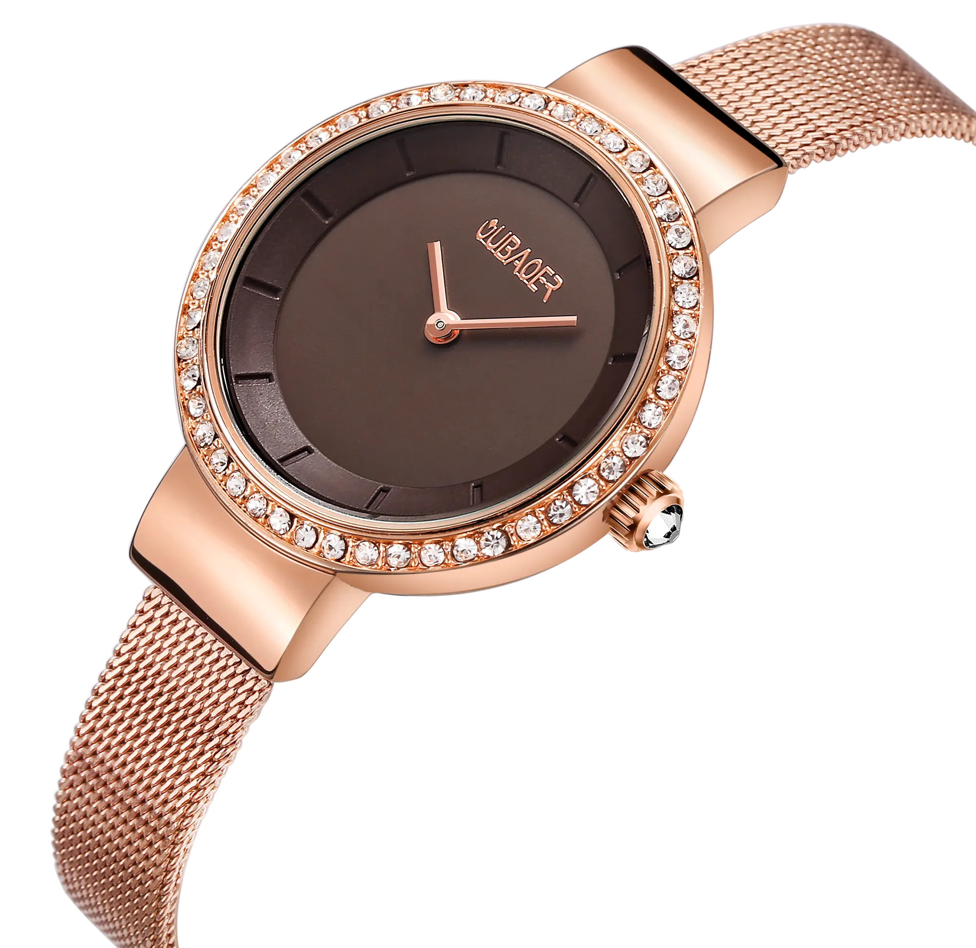 Oubaoer 2010 Fashion Rose Gold Wanita Kuarsa Watch Berlian Yang Sempurna Kristal Dial Dekorasi Ultra Slim Gelang Jam Tangan