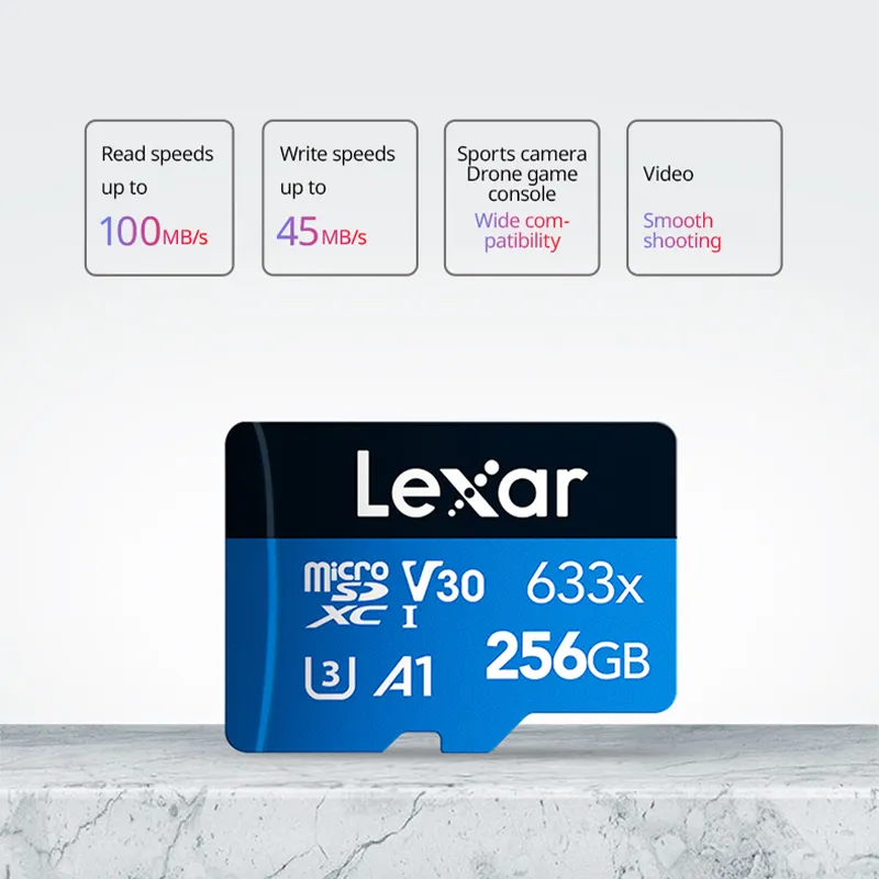 بطاقة ذاكرة مصغرة 512 جيجابايت TF أصلية من Lexar بطاقة C10 U3 V30 A2 عالية السرعة بطاقة ذاكرة سرعة قراءة 100 ميجابايت/الثانية 633x