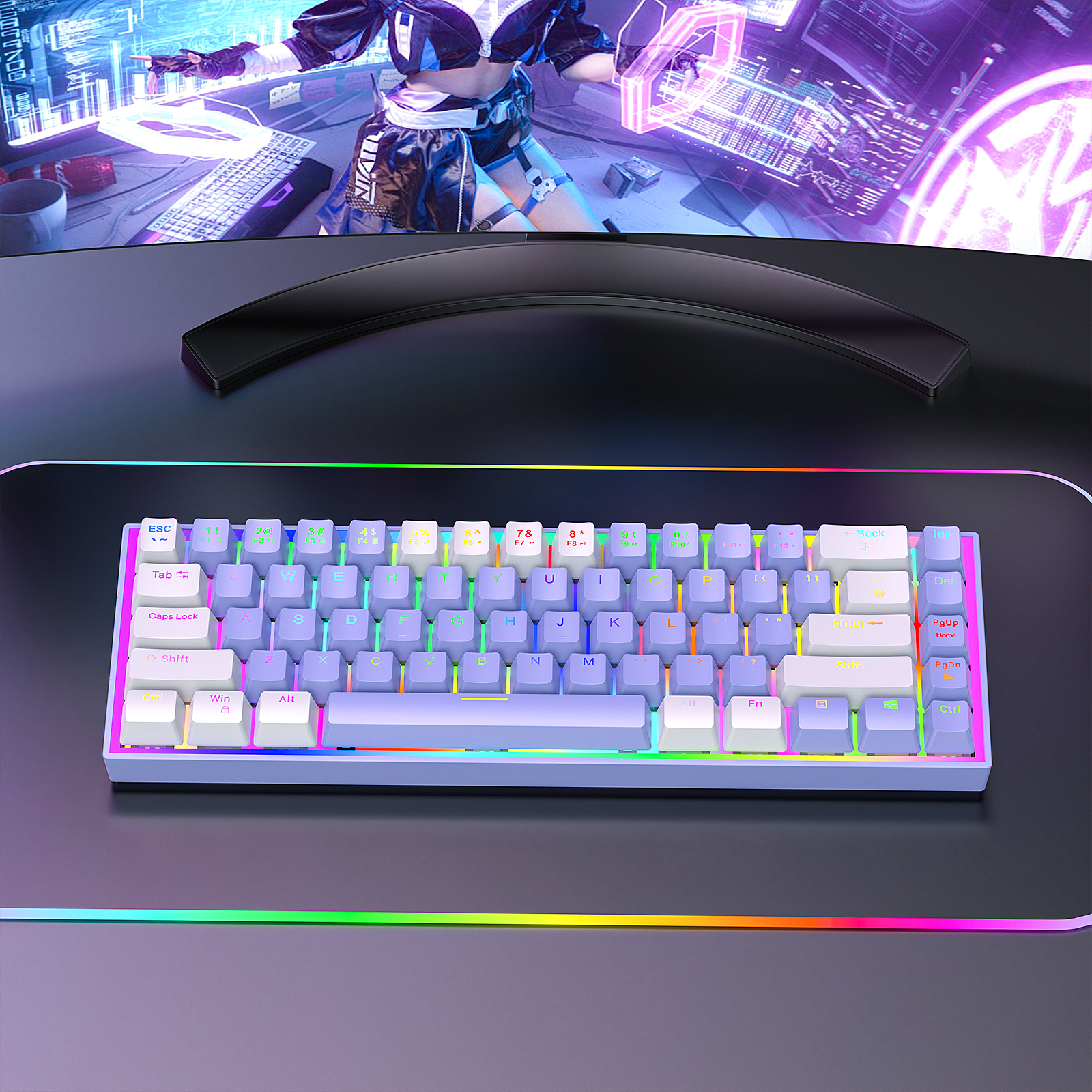 2024 yeni tasarım 68 tuşları oyun klavyesi RGB arkadan aydınlatmalı kırmızı anahtarı Teclado oyun 65% kablosuz mekanik klavye