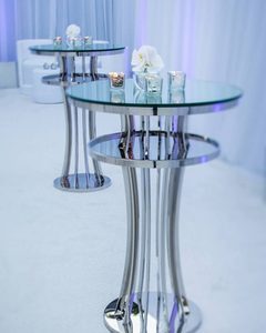 Tavolo Alto di Lusso per Eventi Nuziali in Acciaio Inossidabile Dorato, Tavolo Rotondo da <span class=keywords><strong>Bar</strong></span> per Hotel e Noleggio Matrimoni - Product Image 1