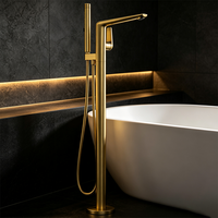 Robinet de baignoire sur pied WEIHAO en laiton brossé doré non revêtu, mitigeur de bain à levier unique avec douchette à main, ensemble combiné