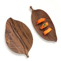 Nampan Sajian Kayu Solid Bentuk Daun Kreatif, Piring Daun Walnut untuk Menampilkan Cangkir Teh, Camilan, dan Kue Kering