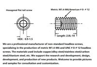 Tornillo sin cabeza de columna plana cóncava hexagonal de acero aleado grado 12.9 M1.4 * 2-10MM