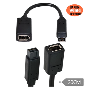 Câble IEEE 1394 <span class=keywords><strong>1394b</strong></span> 9 broches mâle vers 1394 6 broches femelle Firewire 400/800 20 cm de longueur en cuivre pur avec gaine en PVC pour appareils photo et ordinateurs - Product Image 6