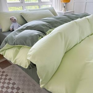 Juego de sábanas lijadas de cuatro piezas de algodón lavado PRIMAVERA/otoño Simple Color sólido ropa de cama de alto sentido personalización al por mayor - Product Image 1