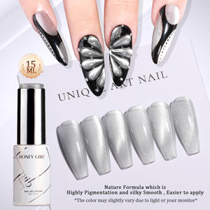 HONEY GIRL Échantillon Gratuit 6 Couleurs Vernis à Ongles Gel Effet Œil de Chat Argenté Clair de Lune 15ml Magnétique Nail Art OEM/ODM - Product Image 3