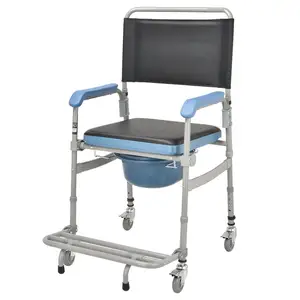 Chaise de toilette pliante, fauteuil de toilette portable, avec roues, hauteur réglable, pour personnes âgées, coiffe et amovible