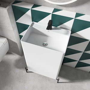 Lavabo sur pied rectangulaire blanc moderne à trou unique pour salle de bain, idéal pour la vente en gros – Lavabo sur pied blanc mat pour salle de bain - Product Image 5