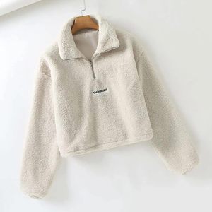 FOXA Women's Half Zip Fleece Sweatshirt <b>Crop</b> <b>Top</b> With Letter Print Regular <b>Sleeve</b> Anti Pilling Material - Product Image 2