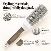 Brosse à cheveux ronde professionnelle, barillet en aluminium ventilé, poils en nylon, manche en caoutchouc, pour le coiffage et le séchage, vente en gros pour salons de coiffure