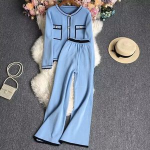 Maglioncino invernale con cerniera Slim Fit a vita alta pantaloni larghi figura lusinghiera <span class=keywords><strong>Set</strong></span> da salotto coordinato da donna - Product Image 2