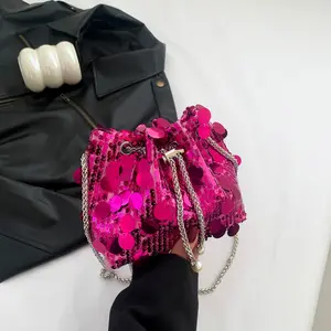 2024 Popular Sequin Design Small Mini Bucket Hand Bags Lady Design Shoulder Purses For Girls Women Females