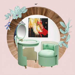 Mid- Modern Furniture Green Dilly Dally Vanity <b>Set</b> Leather Makeup Chair Dressing <b>Table</b> Light Mirror <b>Stool</b> Hotel Bedroom - Product Image 3