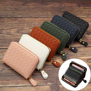 High Quality Customized <strong>Pattern</strong> Ladies PU <strong>Leather</strong> Accordion <strong>Wallet</strong> Woven Multi Card Slots for Passport Credit Cards Business - Product Image 1