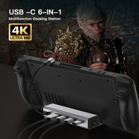 UNIEAN grosir Hub Usb 3.0 ke RJ45 UHD 4K, adaptor stasiun Dok Multiport 6 in 1 Usb C Hub untuk dek uap ke Ps5