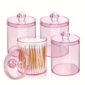 Organisateur de maquillage moderne en acrylique transparent avec couvercle en plastique, conteneur de rangement multifonctionnel, capacité de 1 à 3 L, pour tampons de coton, bâtonnets de coton, salle de bain - Product Image 1