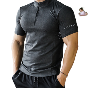 Haut de compression pour homme imprimé sur mesure, col montant zippé, tricoté, sportif, séchage rapide, respirant, polyester/coton, coupe ajustée, 180 - Product Image 4