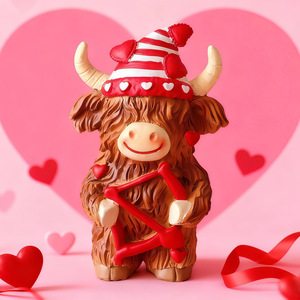 Nouveaux articles cadeaux de mariage pour la Saint-Valentin, <span class=keywords><strong>couple</strong></span> de bovins des Highlands, Cupidon doux, décoration de la maison, résine peinte à la main, en forme de cœur - Product Image 2