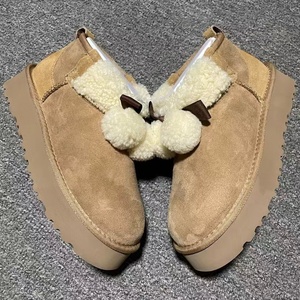 Pom pom bow decor suede short snow <b>boots</b> thick plush lining thick platform sole warm winter uggs <b>boots</b> for women - Product Image 5