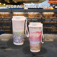 Mug à café isotherme en acier inoxydable de haute qualité, motif floral moderne, double usage avec paille, grande capacité, poignée ergonomique, pour l'extérieur