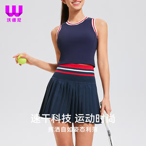 Traje deportivo para mujer, ropa de tenis transpirable de secado rápido, sujetador de cuello redondo, chaleco, Falda plisada de cintura alta, medias con Colorblock - Product Image 4