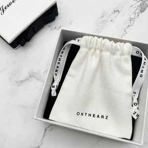Sac à bijoux en coton et lin de haute qualité avec cordon de serrage, mini emballage personnalisé, pochette en coton avec logo sur ruban - Product Image 3