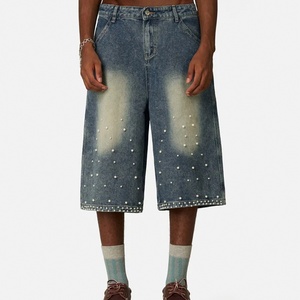 <span class=keywords><strong>Disai</strong></span> Hot Supplier Pantalones cortos de mezclilla de algodón 100% de alta calidad para hombres Vintage lavado perla adornado Baggy Longline Jorts - Product Image 1