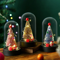 Mini-Weihnachtsbaum in Glaskuppel mit LED-Lichtern, Weihnachtsmann-Figur, Tischdekoration, Weihnachts-/Geburtstagsgeschenk für Freundin