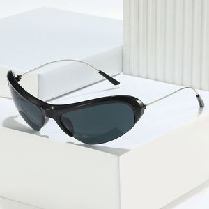 Lunettes de soleil Y2K œil de chat demi-cerclées en alliage UV400 pour hommes et femmes, style rétro cool, avec logo personnalisé, pour la conduite et le sport - Product Image 5
