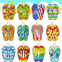 12 pièces bricolage 5d perceuse complète diamant peinture porte-clés Kit tongs porte-clés enfants porte-clés ensemble diamant Art cadeaux porte-clés
