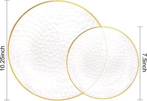 Assiettes <span class=keywords><strong>de</strong></span> table en plastique doré martelé, robustes, avec bord doré, jetables, pour mariages, fêtes et événements - Product Image 2