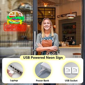 Burger Open Letreros Neon LED dimmable USB powered ambient <b>light</b> store <b>window</b> decoration <b>light</b> street indicator <b>light</b> Customized - Product Image 2