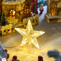 Adorno de Estrella para Árbol de Navidad, con Luces LED Cálidas, Funciona con Pilas, Estrella Iluminada para la Punta del Árbol, Decoración Navideña para Interiores del Hogar