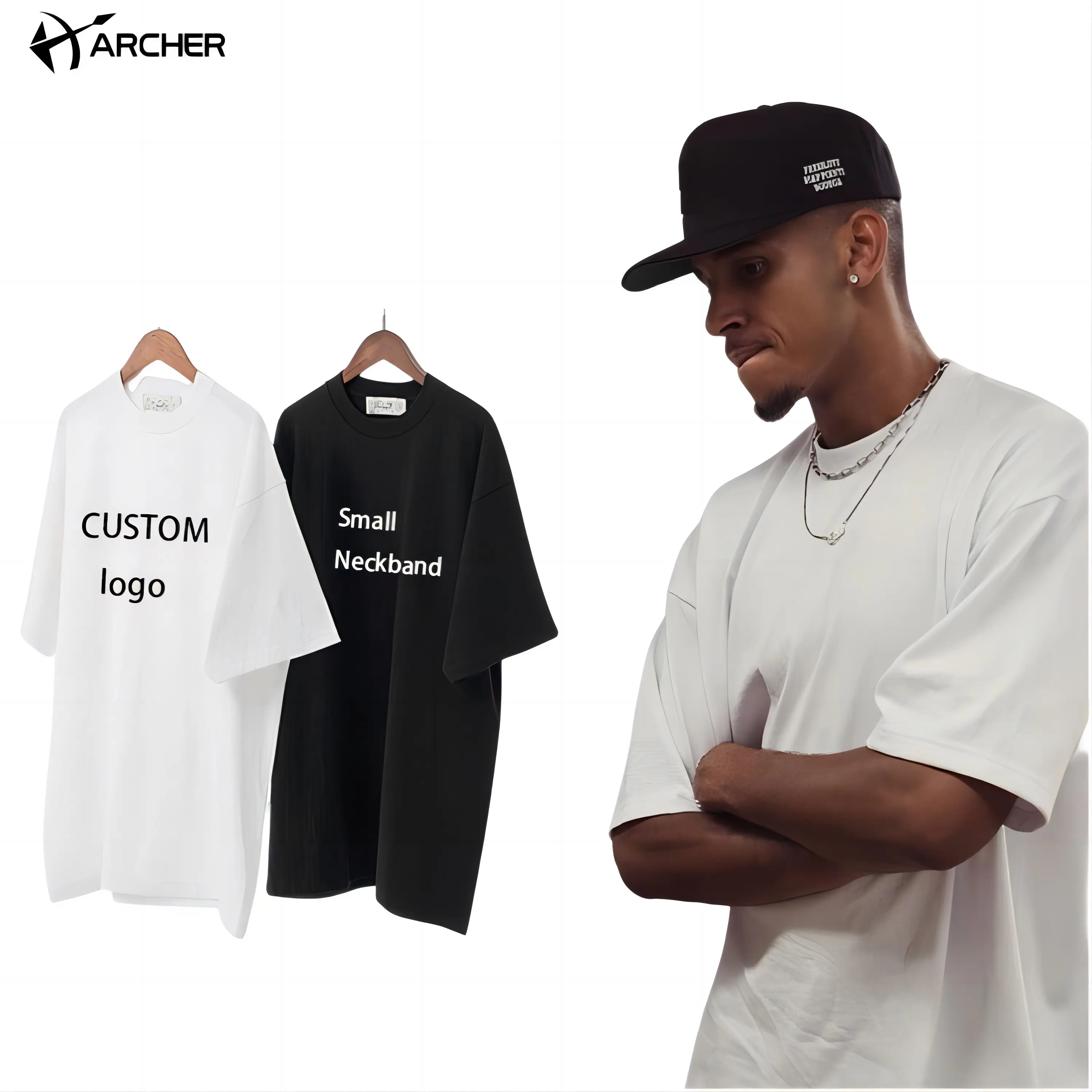 Custom Logo Small Neckline hip hop clothes men white blank t shirt cotton oversized tshirt t shirt for men