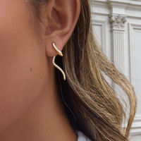 BinShuo Classique Boucles d'oreilles créoles en acier inoxydable plaqué or 18 carats, motif serpent ondulé, élégantes, ornées de strass