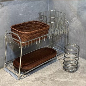 Panier de rangement en acier inoxydable <span class=keywords><strong>à</strong></span> double couche pour salle de bain, support de drainage pour <span class=keywords><strong>toilettes</strong></span>, porte-pinceaux de maquillage et porte-brosses <span class=keywords><strong>à</strong></span> dents - Product Image 3