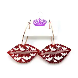 2024 ERS094ER1085 European American fashion wholesale hot sale halloween pendant glitter acrylic holiday lip earrings with bat