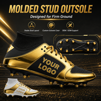 Chaussures de football métalliques dorées haut de gamme avec logo personnalisé, crampons de football à tige haute, marque privée OEM ODM, chaussures de football dorées métalliques