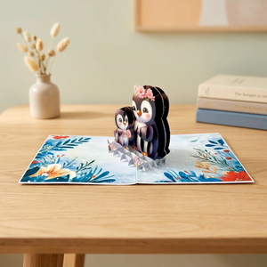 Carte pop-up pingouin artisanale en papier fleuri pour la Fête des Mères et la Saint-Valentin, cadeaux d'amour du Vietnam, les plus vendus et très tendance - Product Image 3