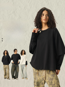 T-shirt Homme Personnalisé OEM 280G Feke à Manches Longues Effet Deux Pièces Color Block Coupe Boxy Courte Oversize Streetwear Décontracté avec <span class=keywords><strong>Logo</strong></span> - Product Image 1